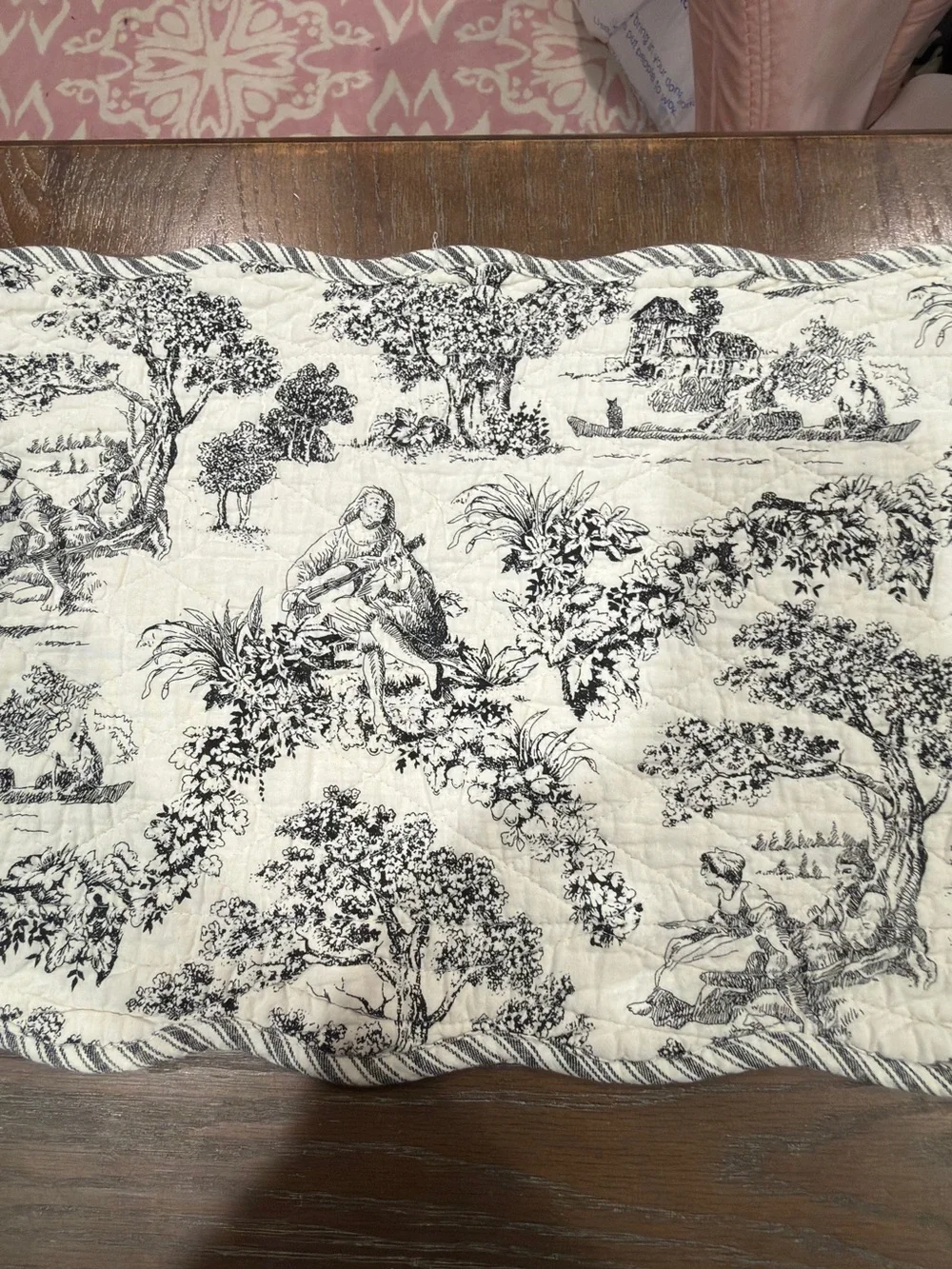 Black Toile French country pattern quilted table runner 69